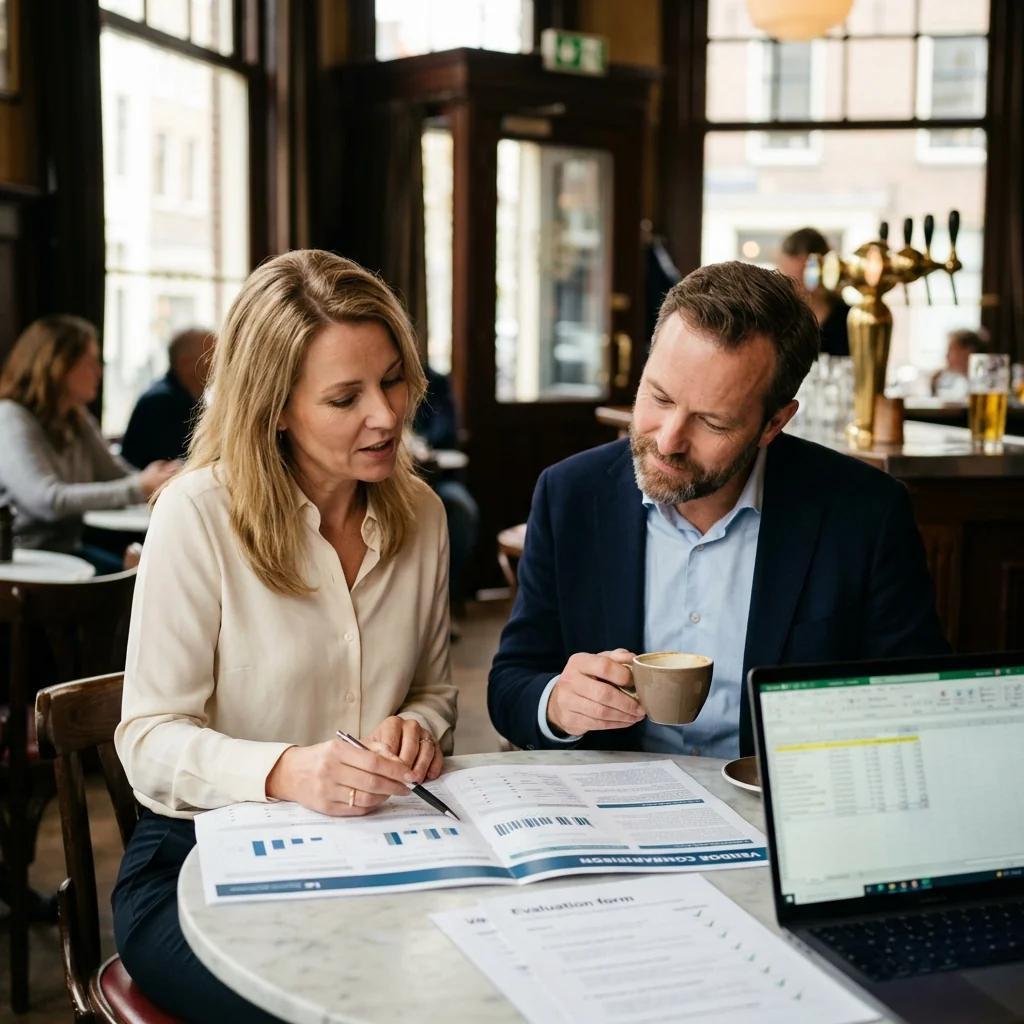 Adviseur en klant bespreken de selectieaanpak aan tafel